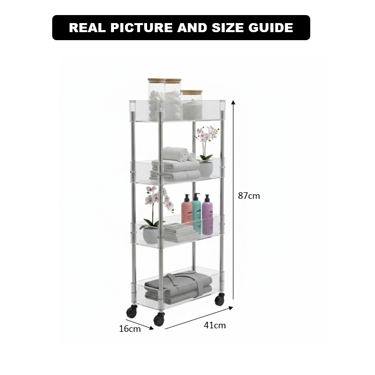 Ribbed & Slim 4-Tier Moveable Acrylic Trolley