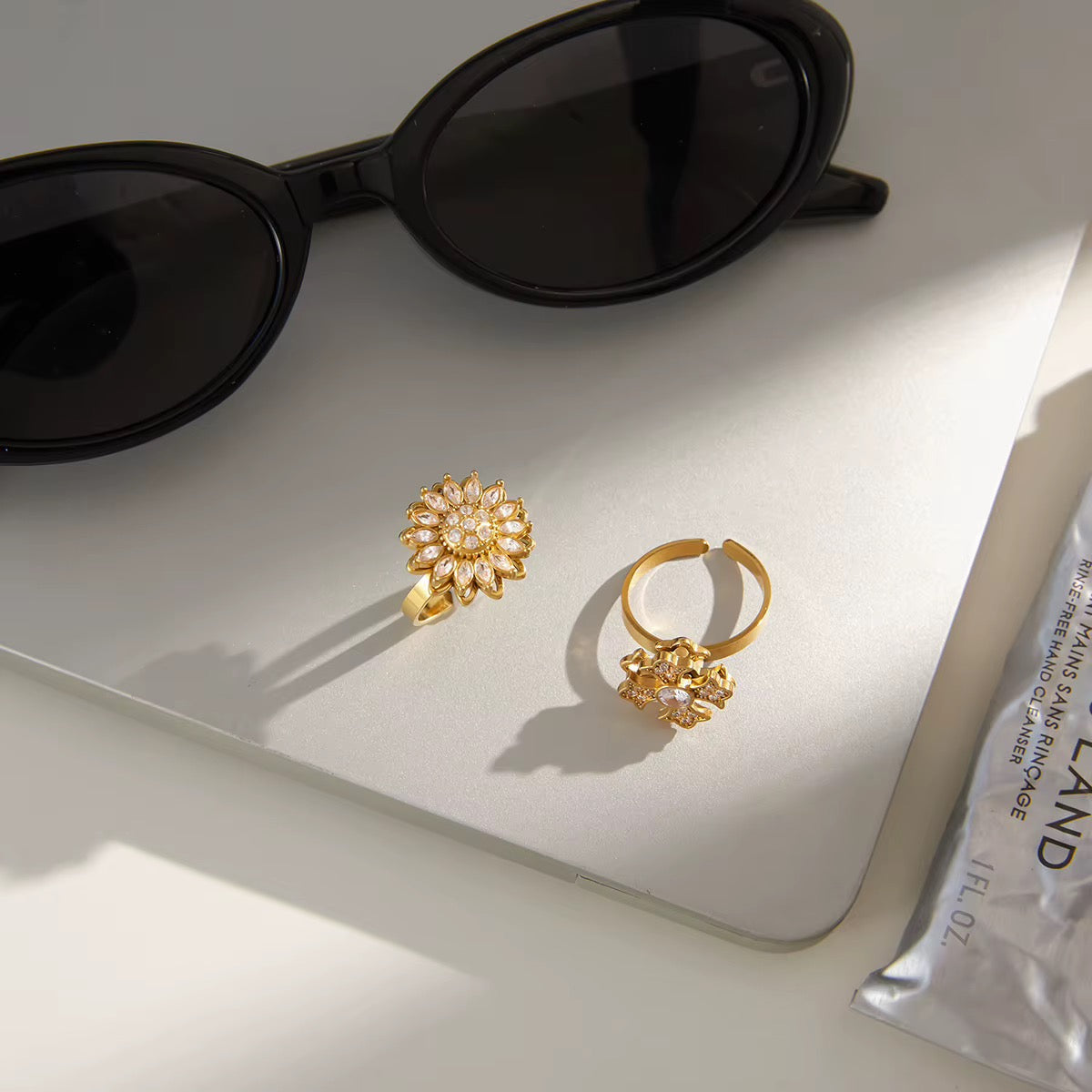 Sunflower Crystal Spinning Fidget Adjustable Ring