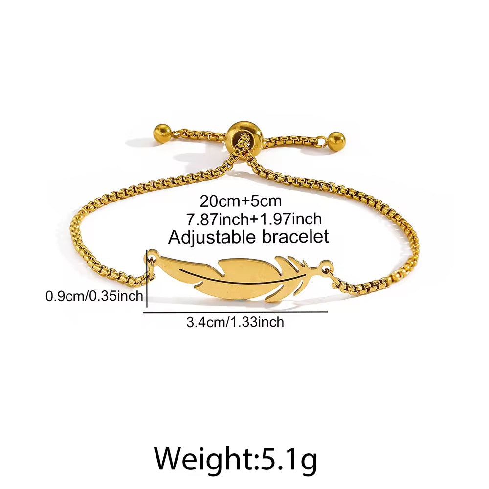 Bohemian Gold Feather Adjustable Bolo Bracelet