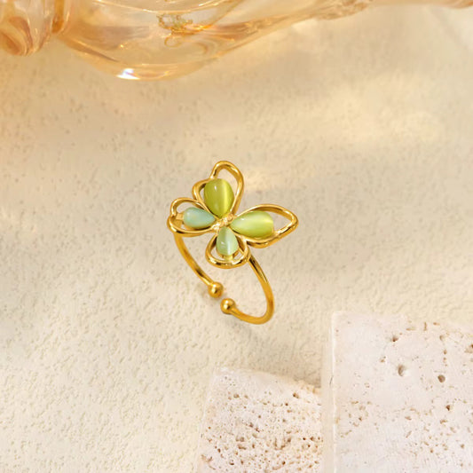 18K Gold Plated Green Butterfly Adjustable Ring