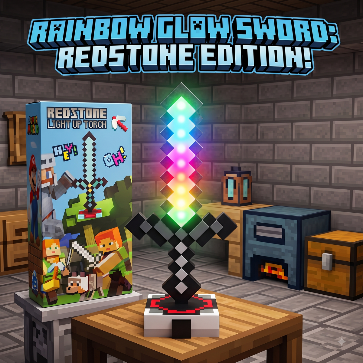Minecraft Pixel Sword LED Lamp with Stand