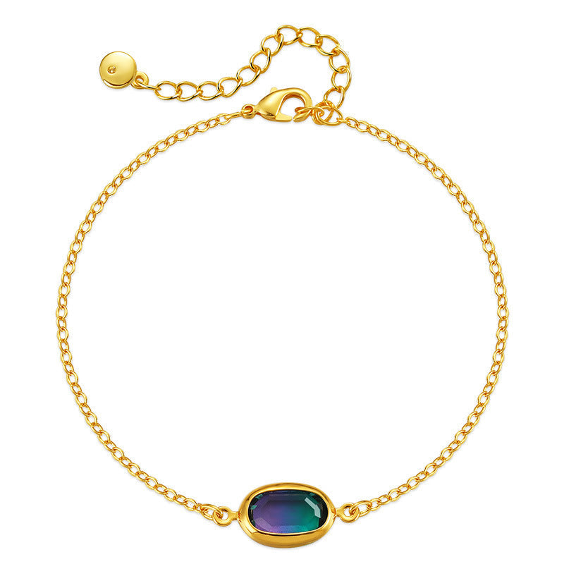 Gold-Plated Iridescent Oval Charm Bracelet