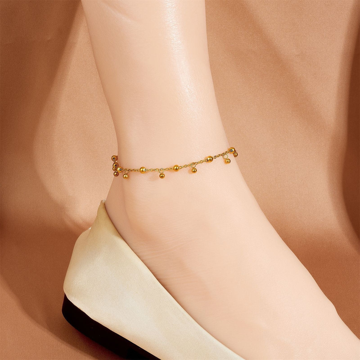Gold-Tone Beaded Dangle Anklet