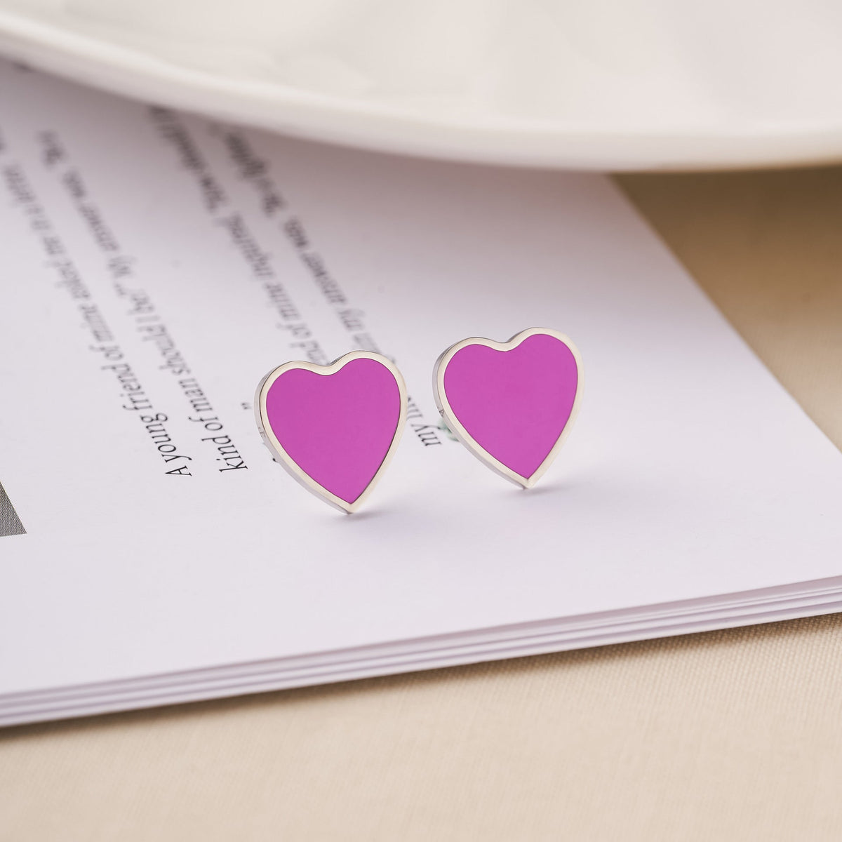 Magenta Heart Titanium Steel Stud Earrings