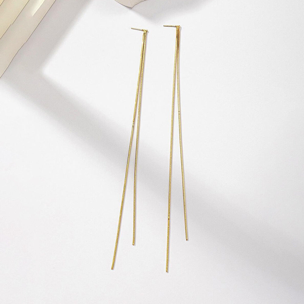 Minimalist Long Double-Chain Drop Earrings