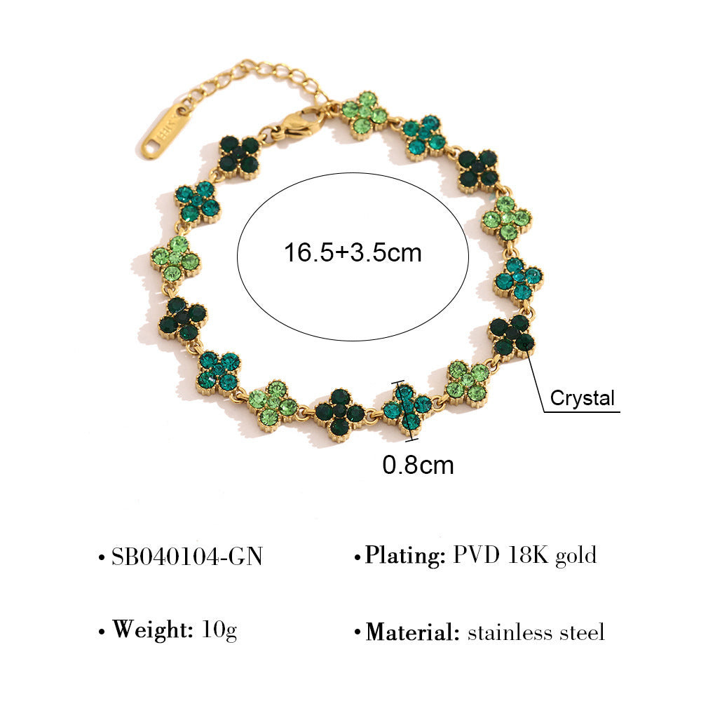 18K Gold Plated Green Crystal Flower Link Bracelet