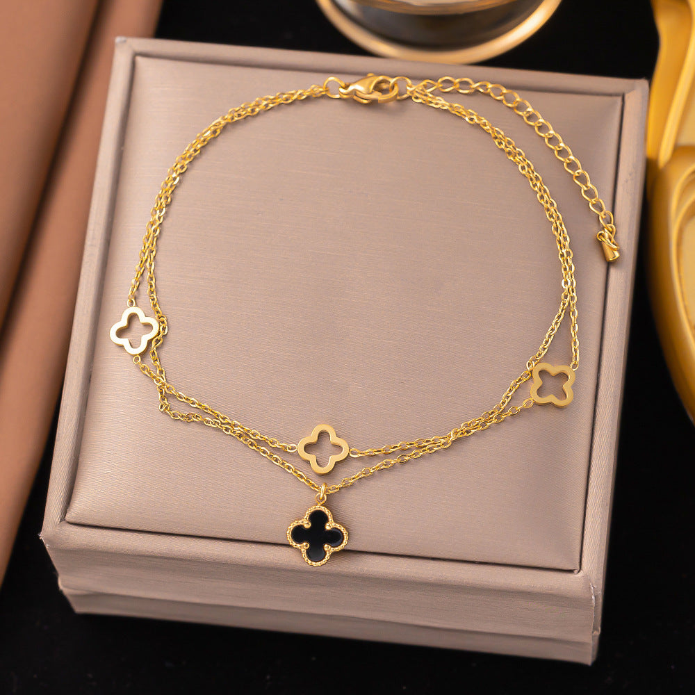 Golden Clover Double-Layer Anklet
