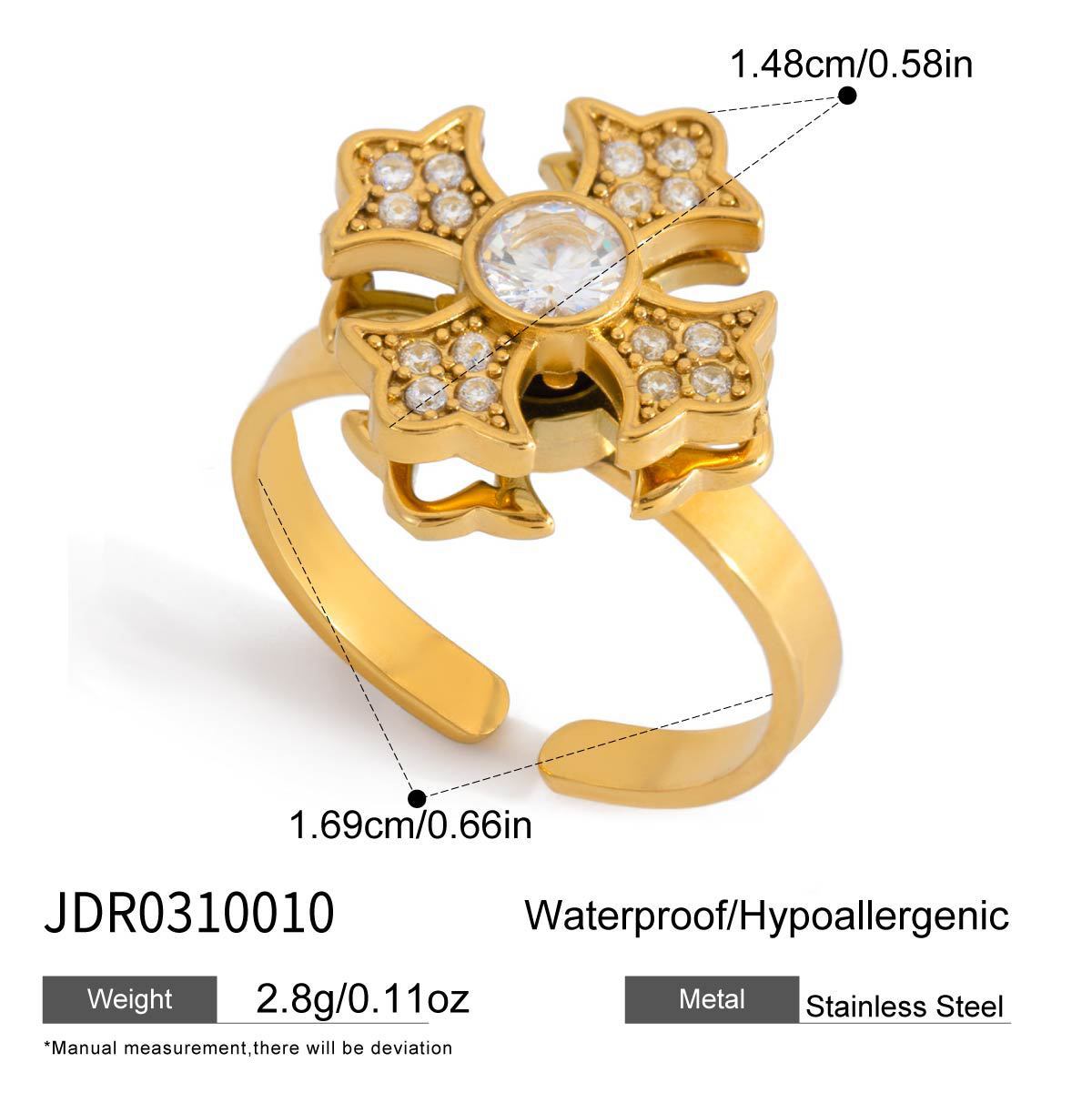 Gothic Cross Crystal Spinning Fidget Adjustable Ring