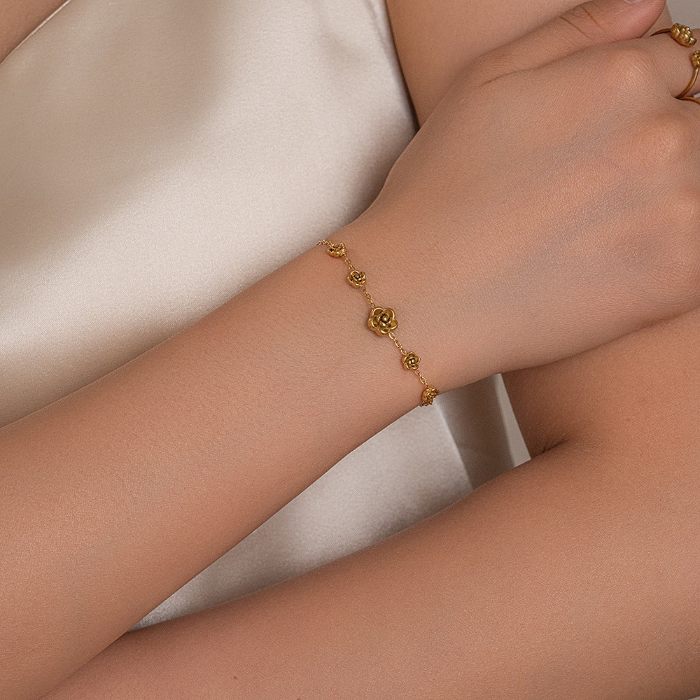 Dainty Golden Rose Station Bracelet