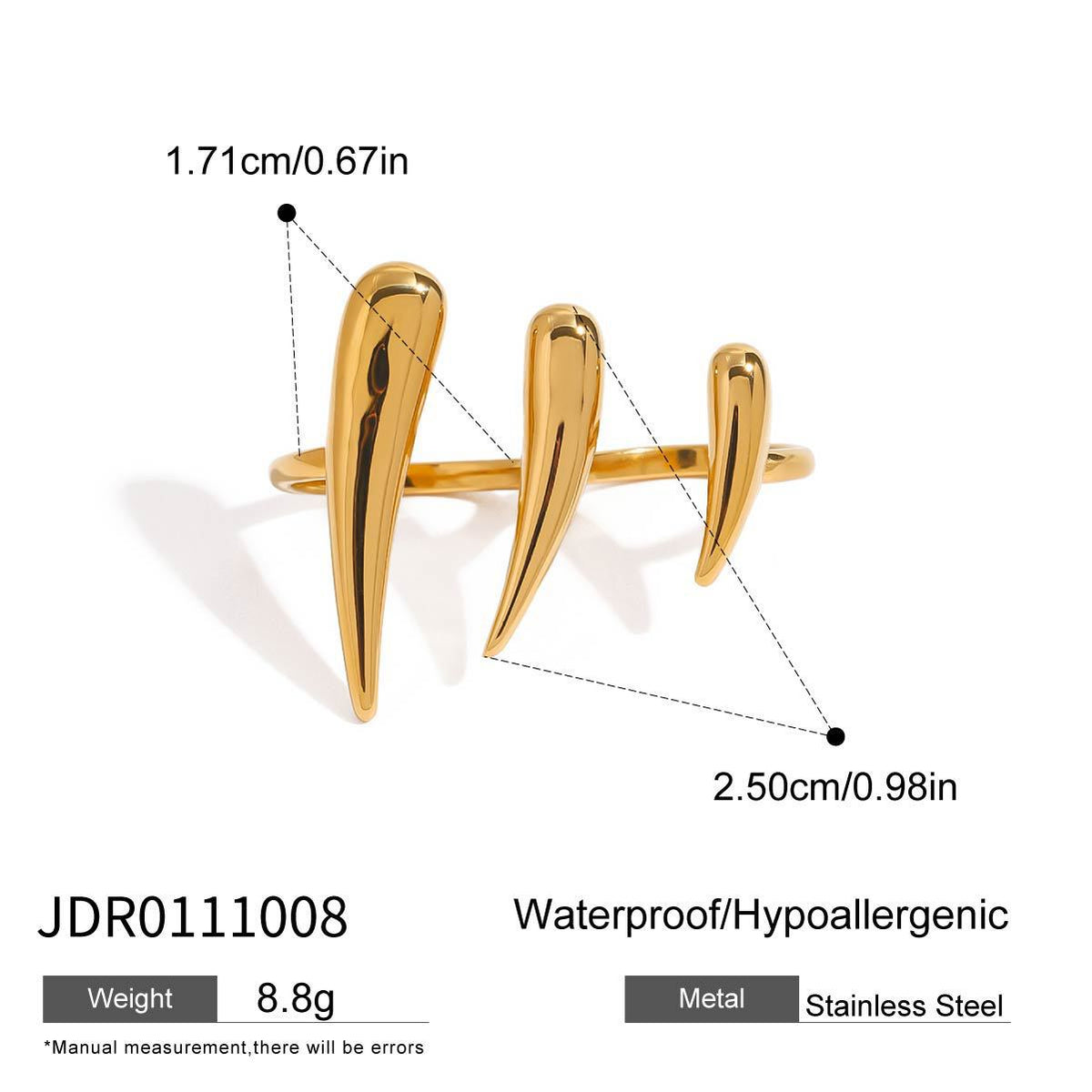 Golden Triple Claw Statement Ring
