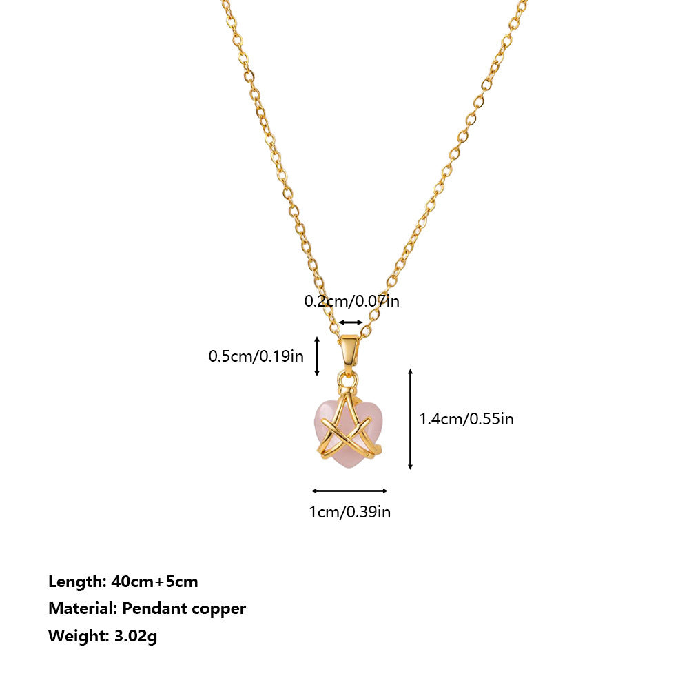 18K Gold Plated Pink Heart Star Pendant Necklace