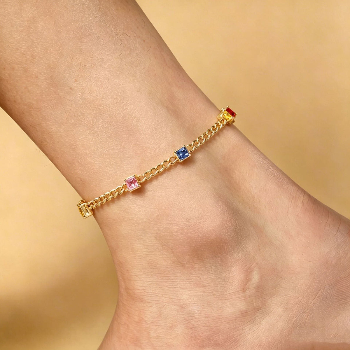 Rainbow Stone Golden Chain Anklet