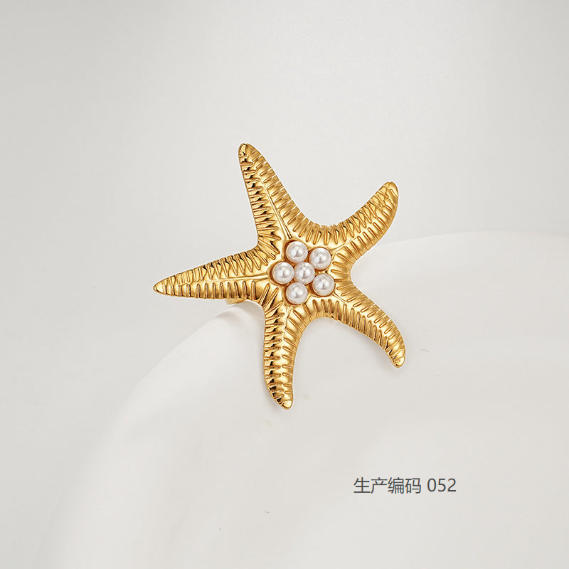 Golden Starfish Pearl Adjustable Ring