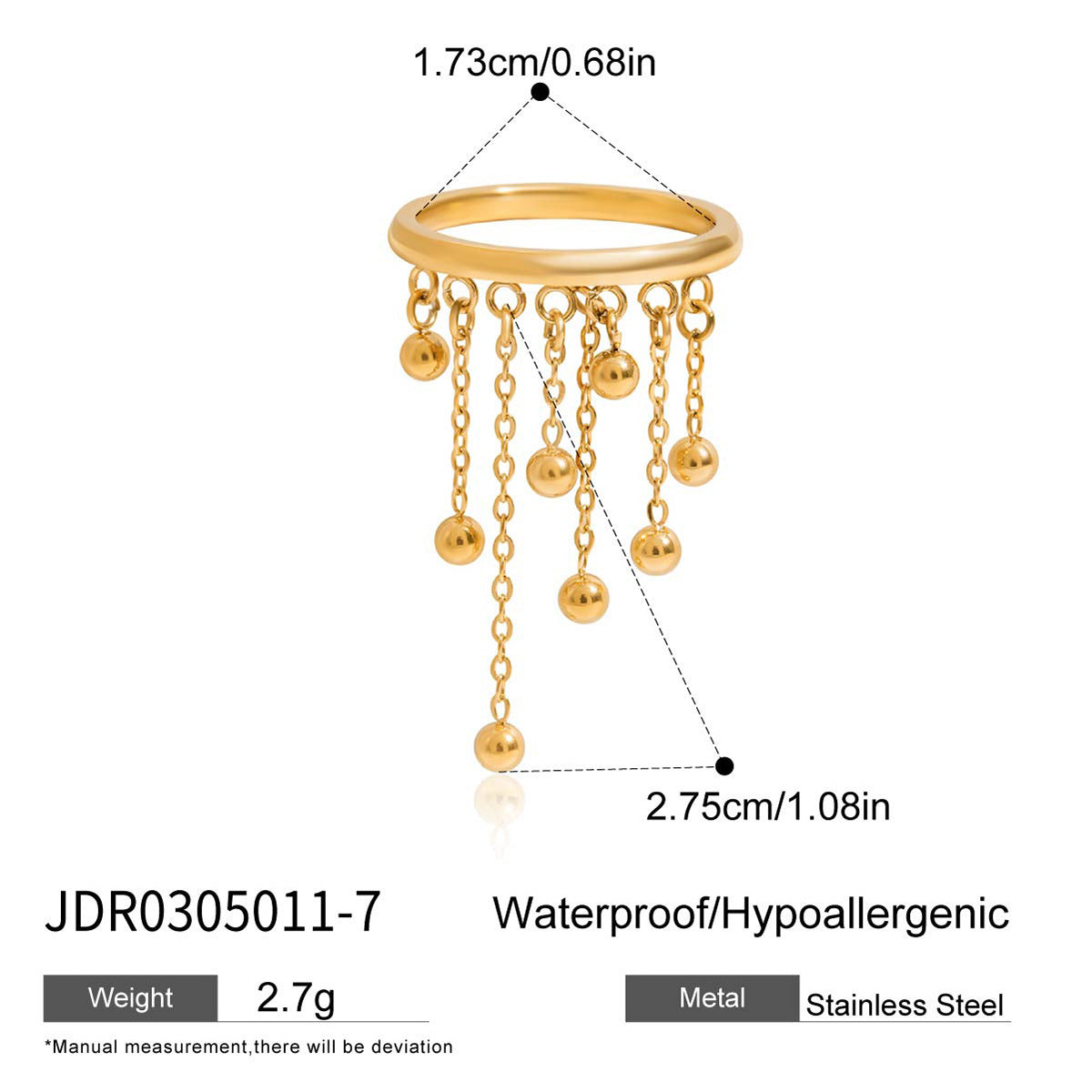 Gold Tassel Dangle Ball Charm Ring
