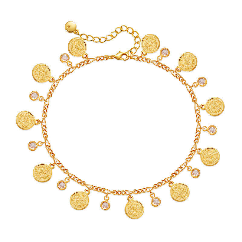 Gold-Plated Coin Charm Anklet