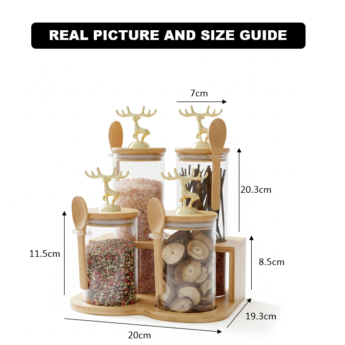 TintedGold 4-Pcs Airtight Storage Jars Set (1105) with Bamboo Spoon & Stand