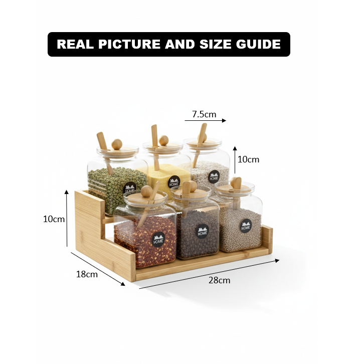 2-Tier Bamboo Spice Rack with Glass Jars & Wooden Spoons (1133)
