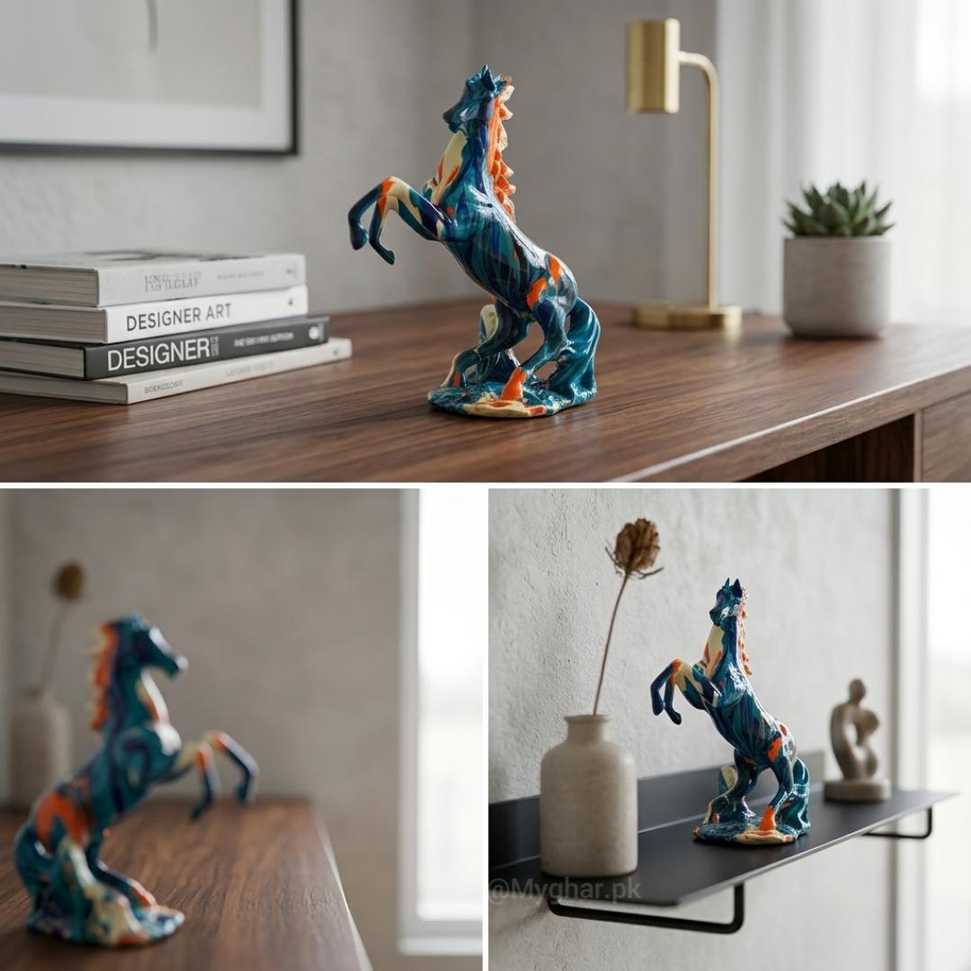 Artistic Multicolour Resin Horse Statue for Interiors