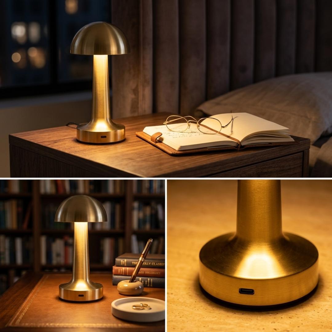 Premium Gold Cordless Touch Sensor Bedside Lamp