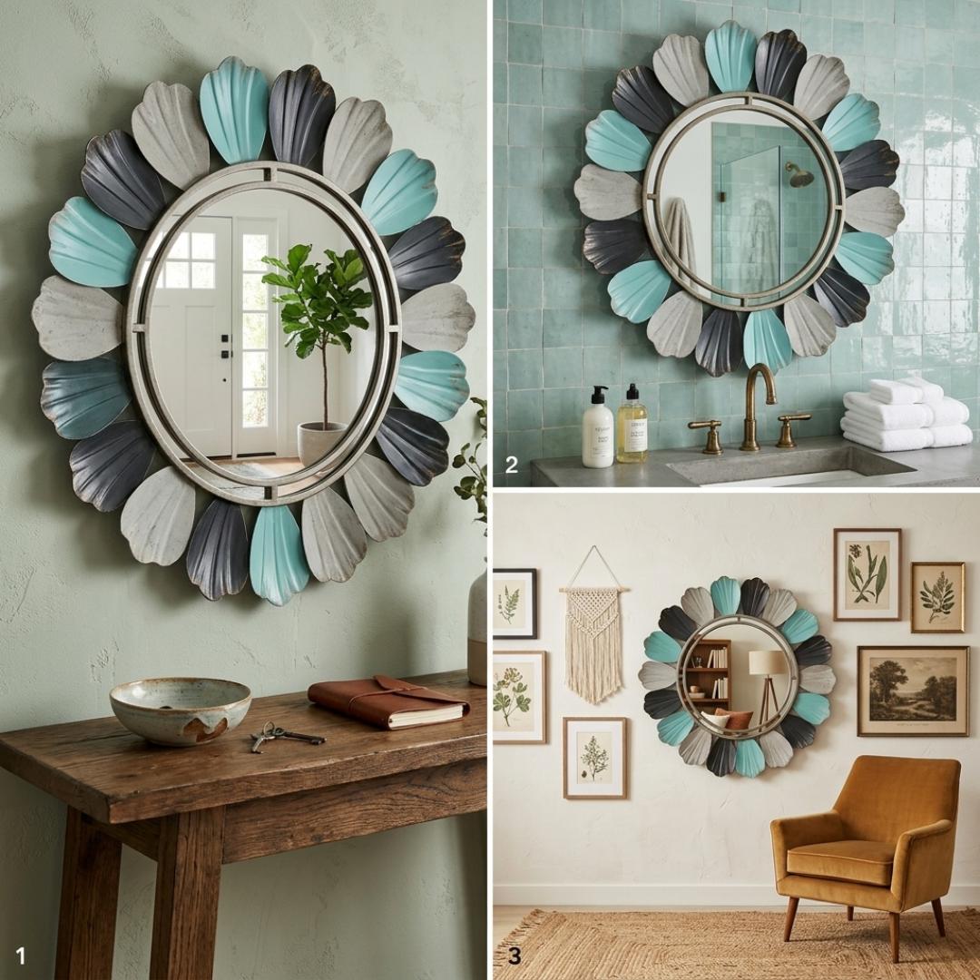 Decorative Floral Metal Wall Mirror for Home Decor