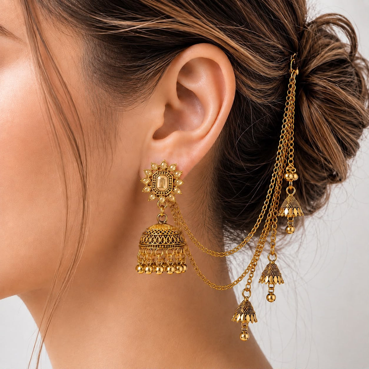 Bahubali Jhumka Set-01 (Golden)