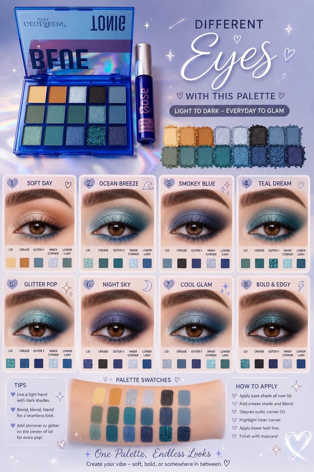 Cecewoon Tonic Blue Eyeshadow Palette