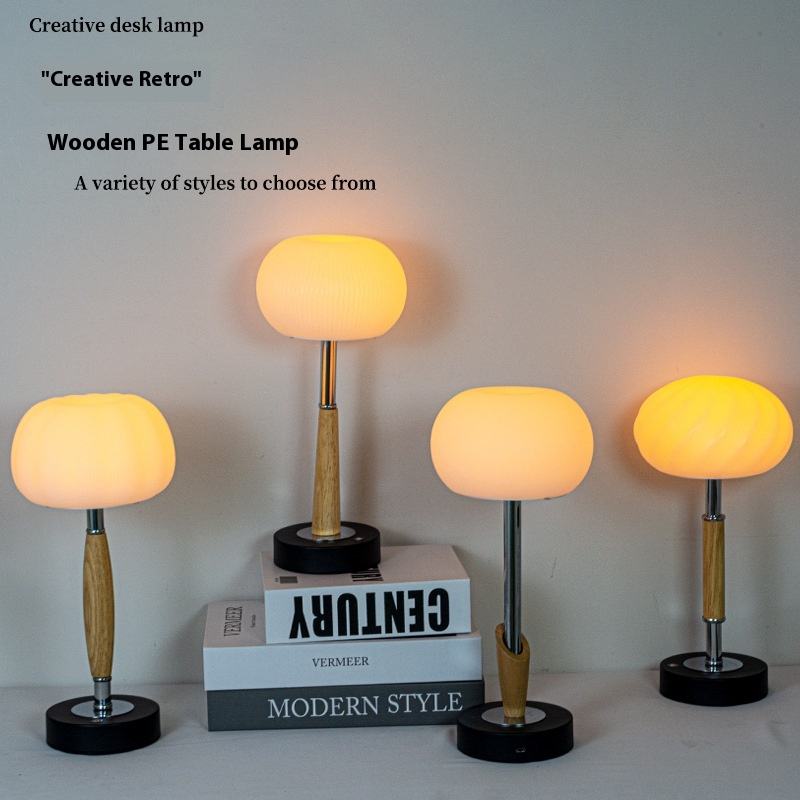 Retro Wooden Ambient Lamp – Rechargeable & Wireless