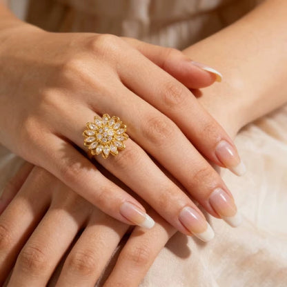 Sunflower Crystal Spinning Fidget Adjustable Ring
