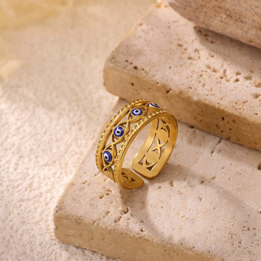 Amulet Blue Evil Eye Adjustable Ring