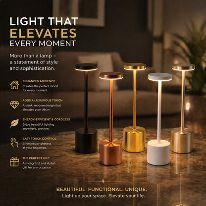Rechargeable LED Table Lamp 12-hr Battery  – Premium Metal Finish