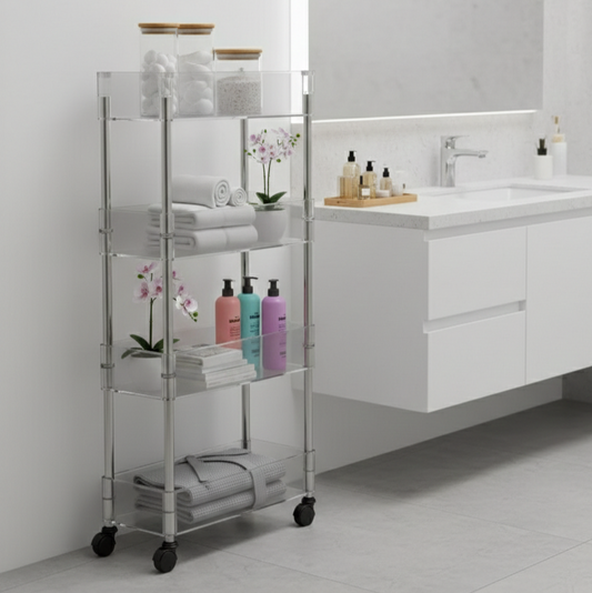Ribbed & Slim 4-Tier Moveable Acrylic Trolley