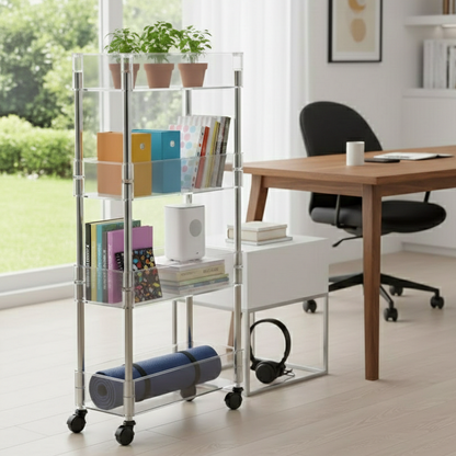 Ribbed & Slim 4-Tier Moveable Acrylic Trolley