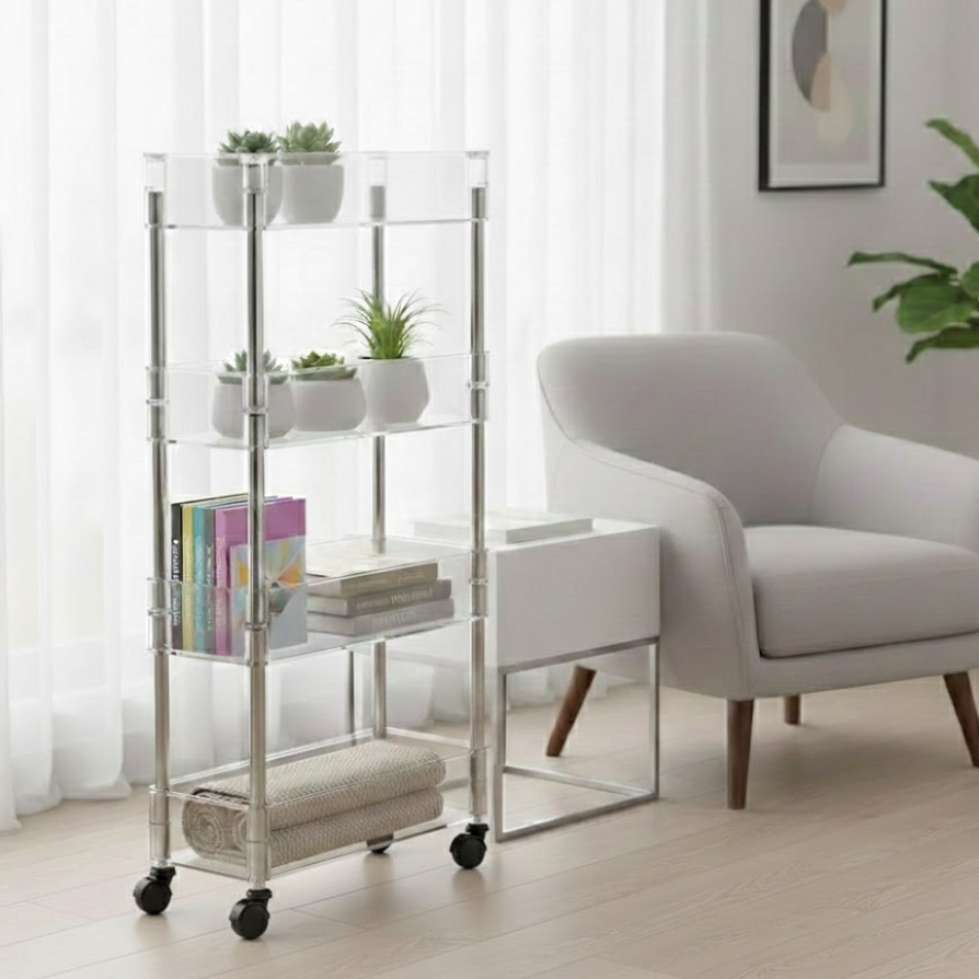 Ribbed & Slim 4-Tier Moveable Acrylic Trolley