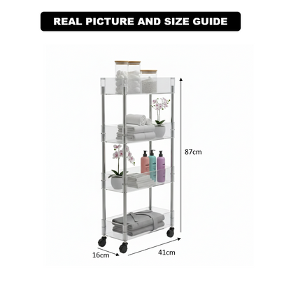 Ribbed & Slim 4-Tier Moveable Acrylic Trolley