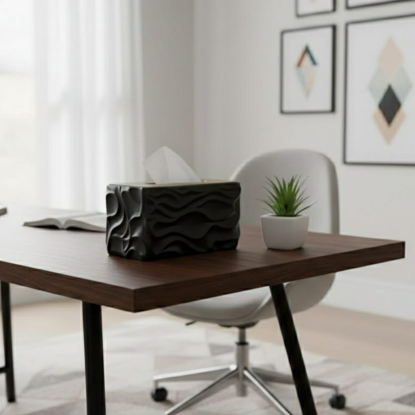 WaveLuxe Wooden-Top Tissue Box