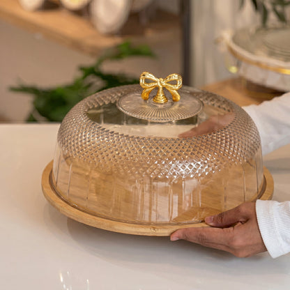 CrystalDome Dessert Server with Bamboo Tray