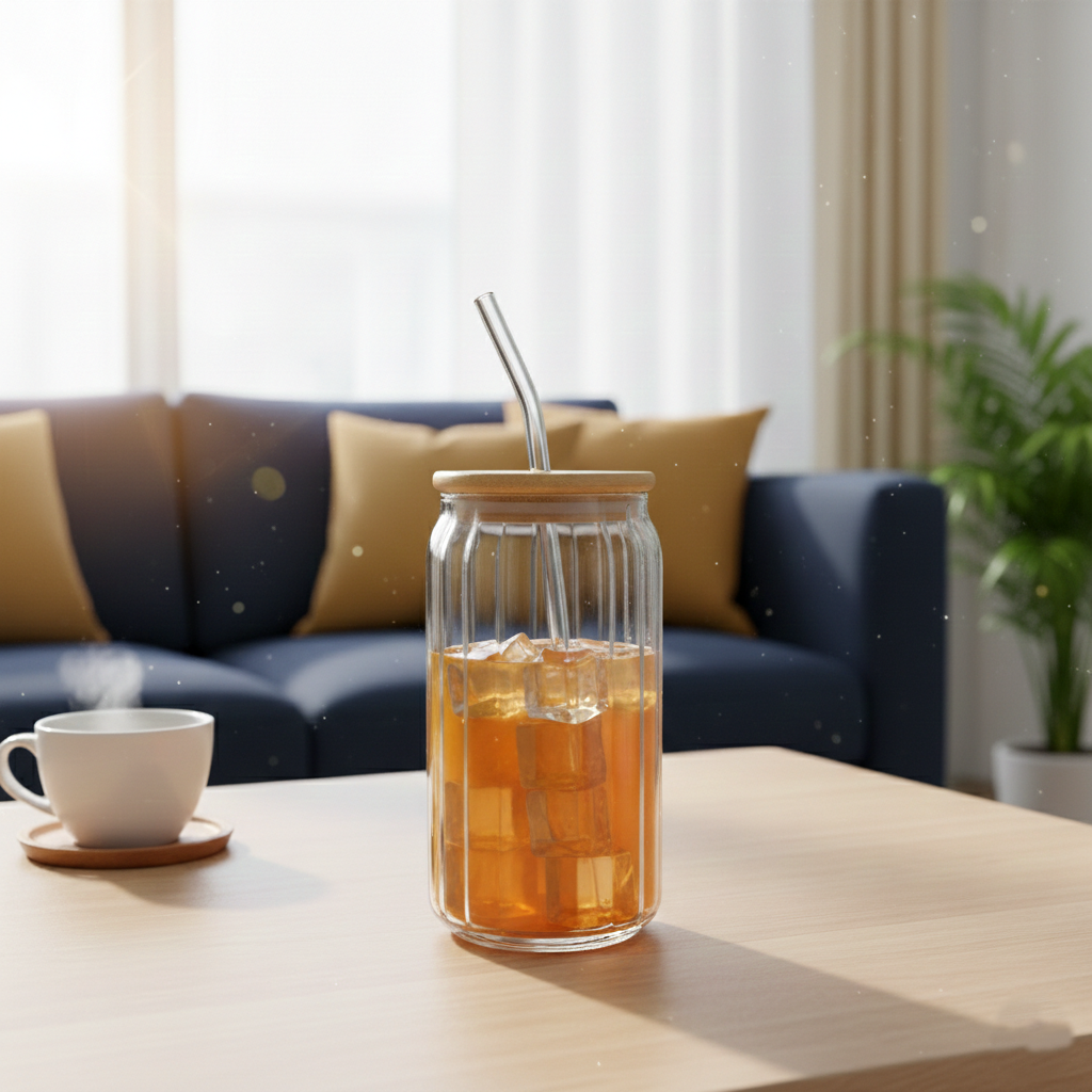CrystalRidge Glass Tumbler with Straw