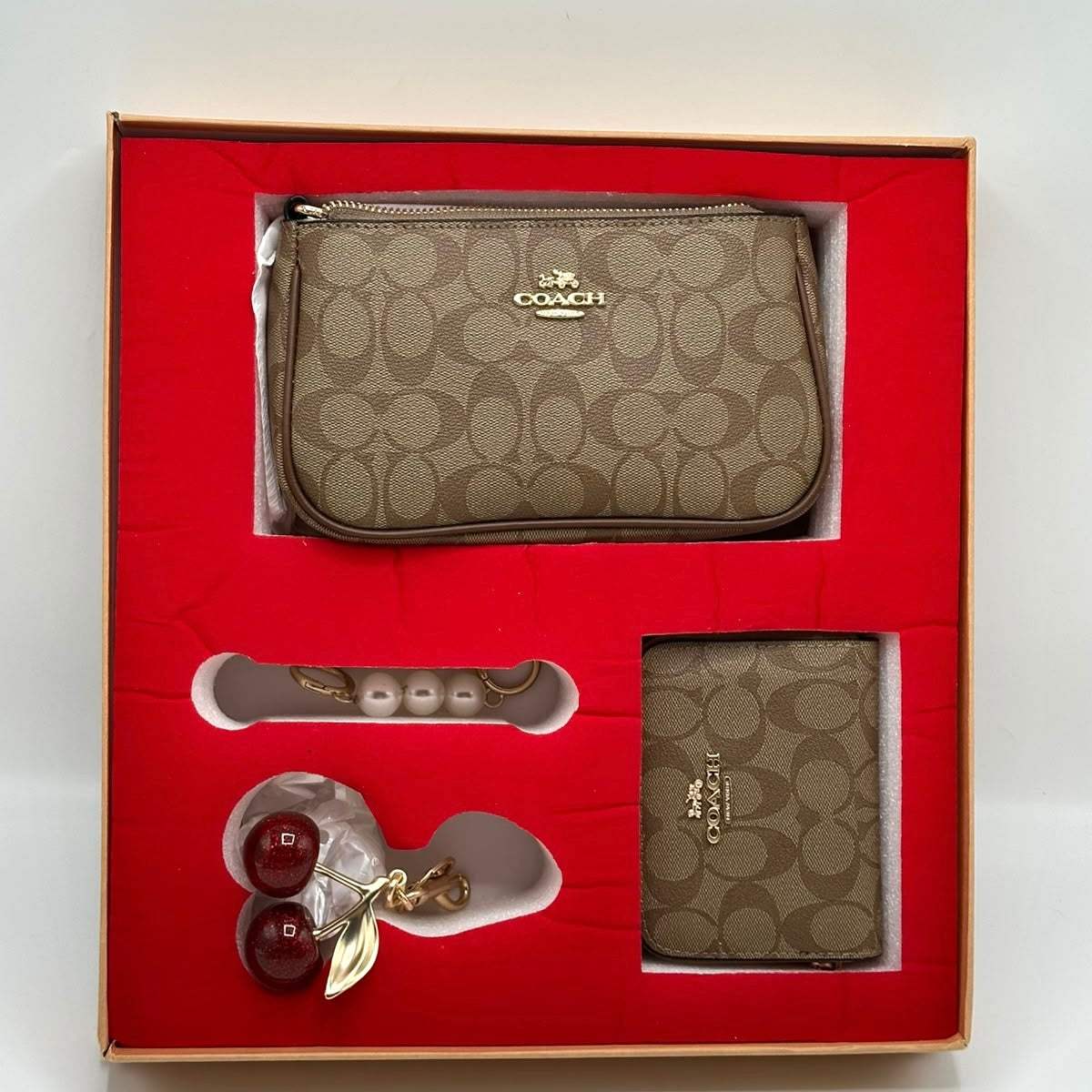 COACH Teri Bag with Coach Cherry Charm & Mini Bag Charm-Box Packing