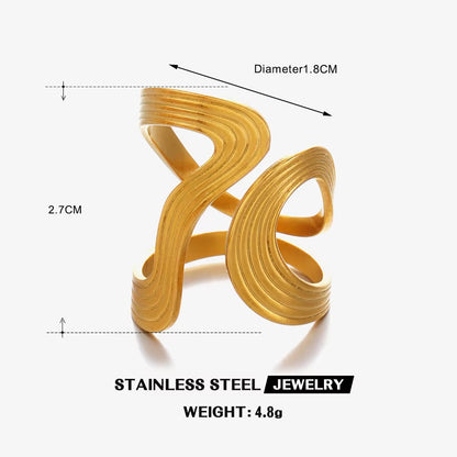 Ribbon Wave Textured Adjustable Statement Ring
