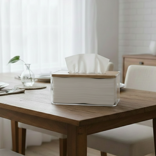 Crystal Clear Tissue Box with Wooden Lid