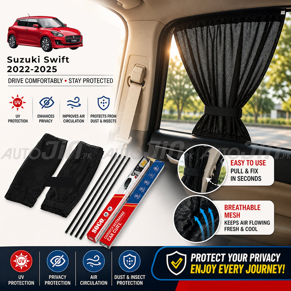 Sogo Suzuki Swift 2022-2026 Custom Fit Retractable Curtains Sliders Railing