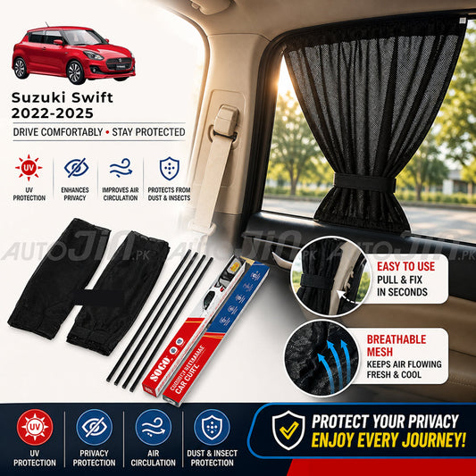 Sogo Suzuki Swift 2022-2026 Custom Fit Retractable Curtains Sliders Railing