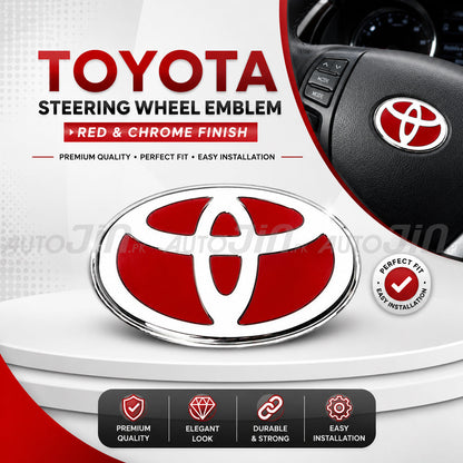Toyota Steering Wheels Logo Emblem Red & Chrome