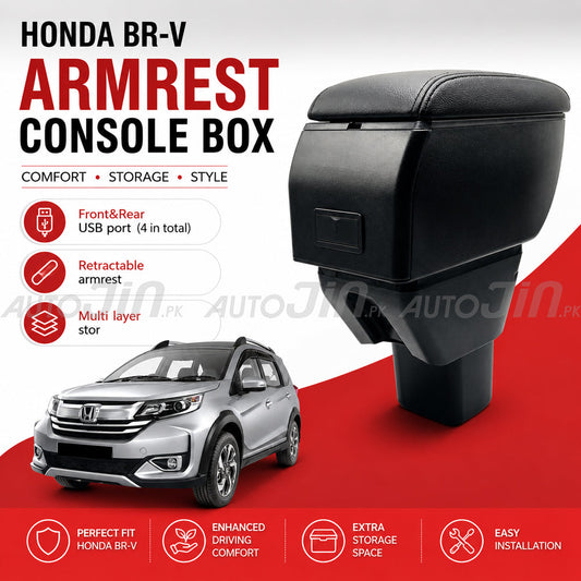 Sogo Honda BR-V 2017-2026 Leather Armrest Console With Usb 4 Ports - Black