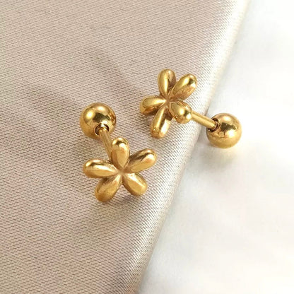 Gleaming Five-Petal Flower Gold Stud Earrings