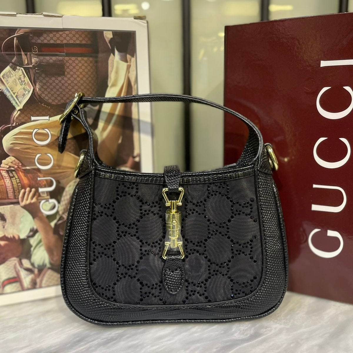 GUCCI Jackie 1961 Crystal GG Mini Shoulder Bag-Box Package