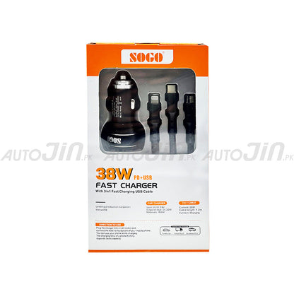 Sogo Fast Charger 3 in 1 PD+USB Port 38W