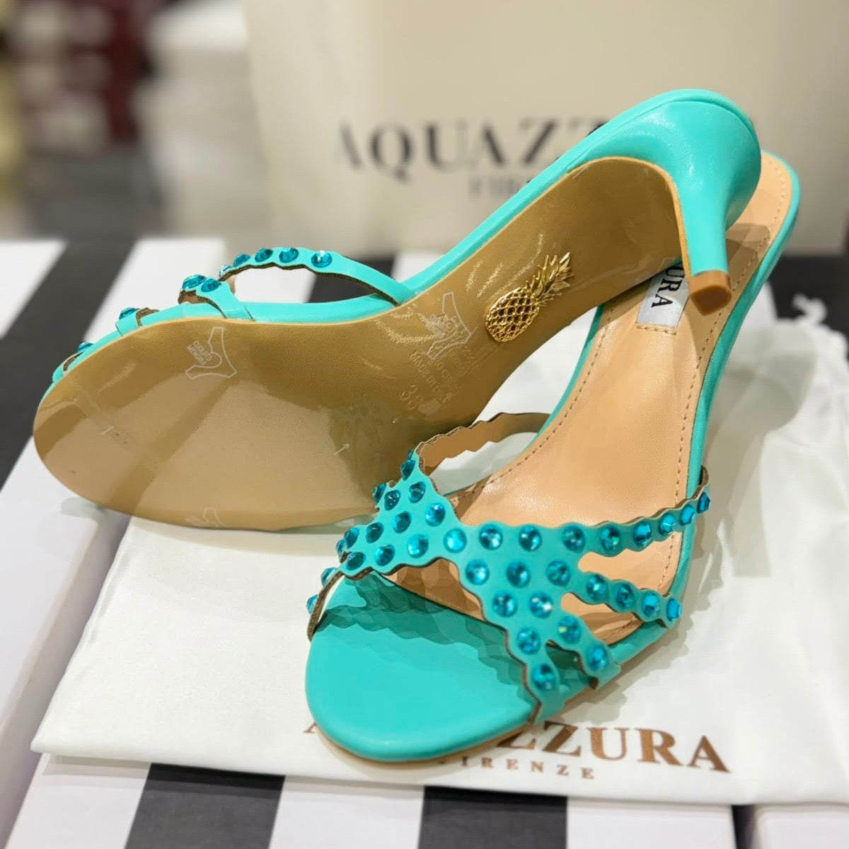 AQUAZZURA Tequila Mule 75 Heels - Box packaging