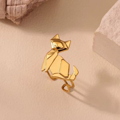 18K Gold Plated Origami Fox Adjustable Ring