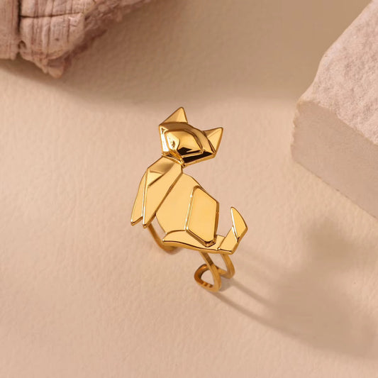 18K Gold Plated Origami Fox Adjustable Ring